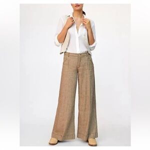 Anthropologie Linen Low Rise Wide Leg Pants Tan Size 14